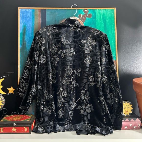 Vintage 90s Tradition black Velvet Jacket Floral Gold Sparkle Asian Cocktail 14 - Picture 13 of 16